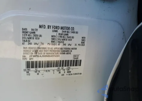 2022 Ford Edge Sel из США, поврежденный, VIN 2FMPK4J90NBA51223